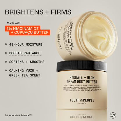 Youth To The People Dream A La Glow Set, 2-Pc Face + Body Hydration Giftset for Dry Skin ($40 Value), Mini Travel Moisturizers, with Superberry Dream Mask and Firming Body Butter