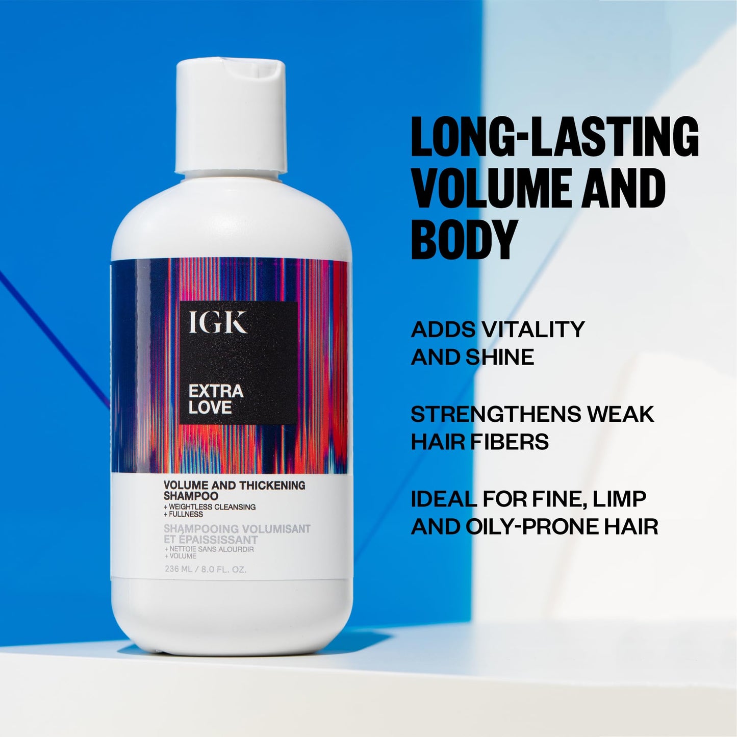 IGK EXTRA LOVE Volume & Thickening Shampoo | Volumizing Shampoo for Fine, Thin Hair | Hydrates + Supports Scalp Care | Vegan + Cruelty Free | 8 oz