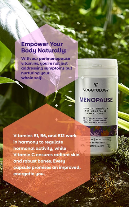 Vegan Menopause Supplements (60 Capsules) — Perimenopause and Menopause Vitamins — Women's Supplements — Perimenopause Supplements for Women — Food Supplement — Menopause Support