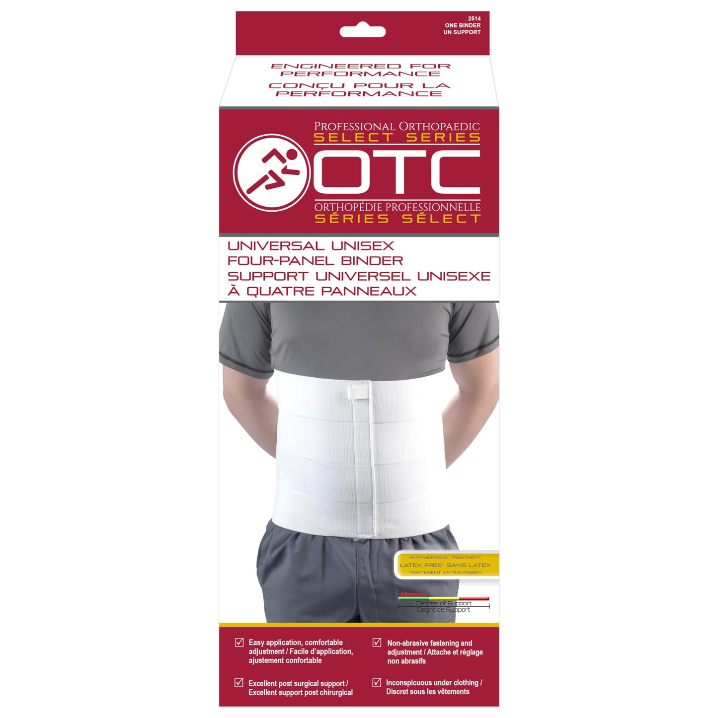 OTC Abdominal Binder, Chest Support Brace, Rib Fracture, Unisex, Four-Panel, White, Large