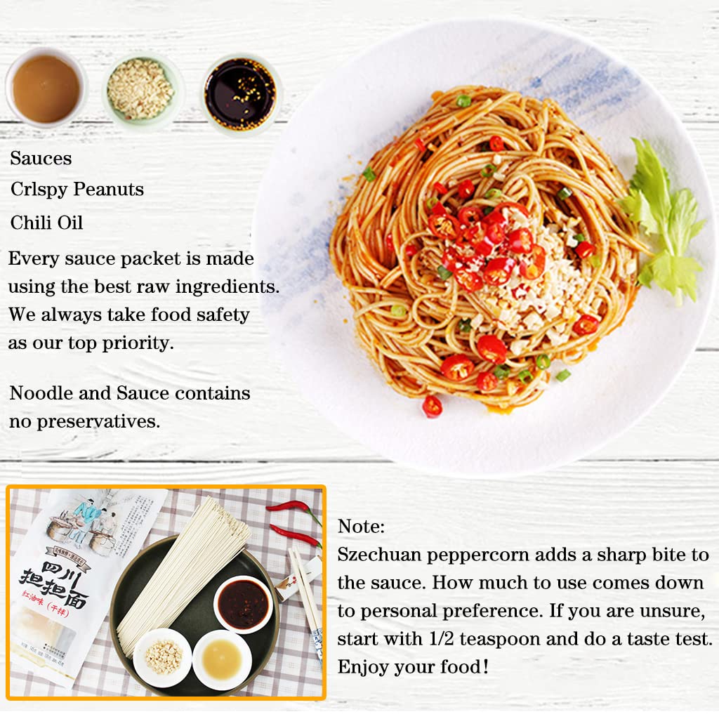 JTEDZI 2Pack Sichuan Dandan Noodles Dry, Chinese Style Dan Dan Noodles with Spicy Sauce, Non-Fried Szechuan Style Dan Dan Noodle Asian Healthy Noodles, 担担面 (Pack of 2)