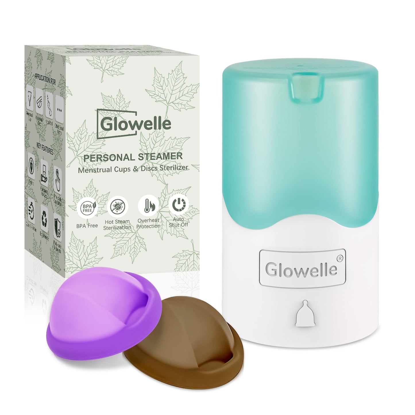 GLOWELLE Menstrual Disc and Sterilizer Set, Mini Period Disc/Cup Steamer Cleaner with 2 Soft Reusable Menstrual Discs-Tampon, Pad, and Cup Alternative for Women, Travel-Friendly