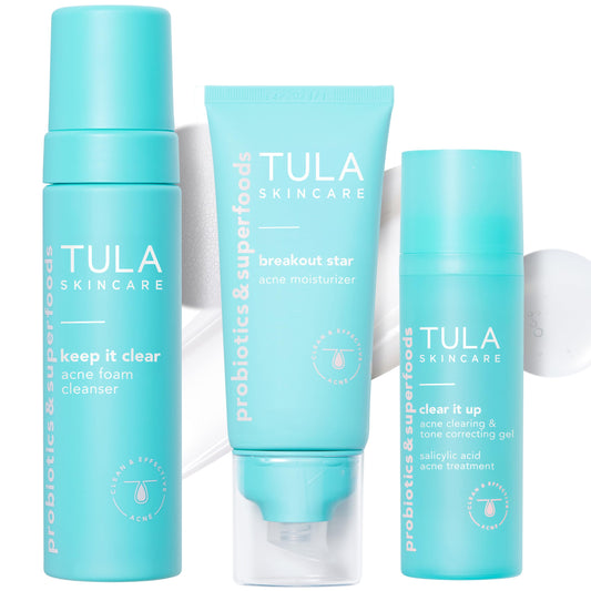 TULA Skin Care Acne Heroes Level 3 Acne Clearing Routine - An Effective, Gentle, and Complete Acne-Clearing Routine for Mild to Severe Breakouts, 3-Piece Kit
