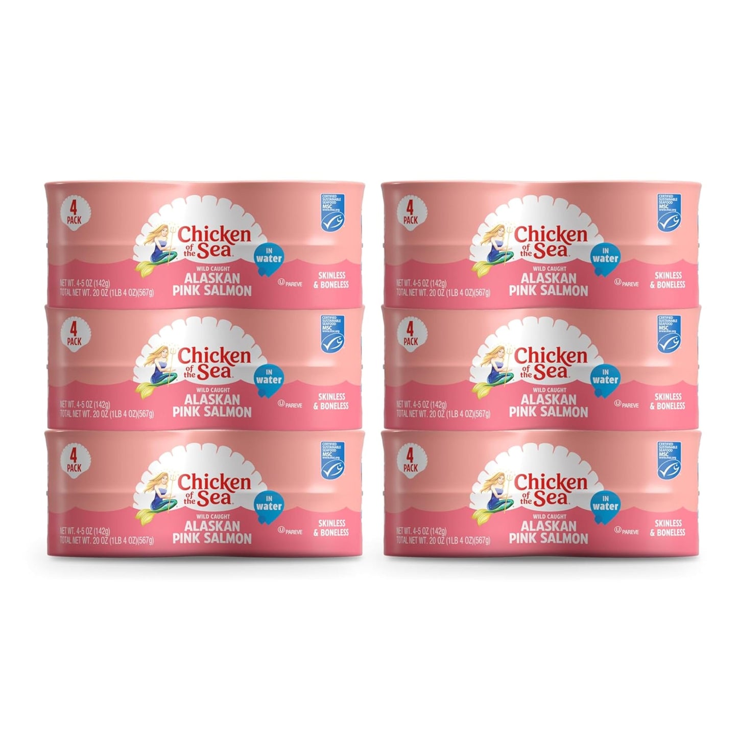 Chicken of the Sea Alaskan Pink Canned Salmon in Water, 5 Ounce Cans, 6 Packs of 4(24-Count) – High Protein Skinless & Boneless Wild Caught Salmon – Delicious Wild Salmon for Burgers, Pasta, & More