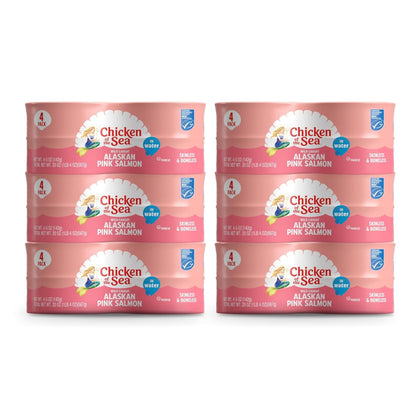Chicken of the Sea Alaskan Pink Canned Salmon in Water, 5 Ounce Cans, 6 Packs of 4(24-Count) – High Protein Skinless & Boneless Wild Caught Salmon – Delicious Wild Salmon for Burgers, Pasta, & More