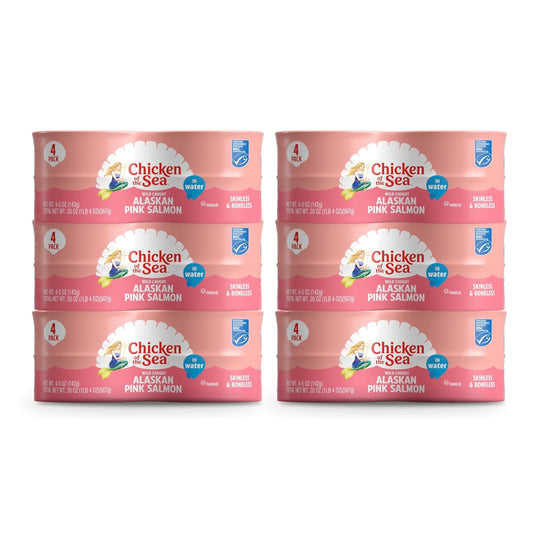 Chicken of the Sea Alaskan Pink Canned Salmon in Water, 5 Ounce Cans, 6 Packs of 4(24-Count) – High Protein Skinless & Boneless Wild Caught Salmon – Delicious Wild Salmon for Burgers, Pasta, & More