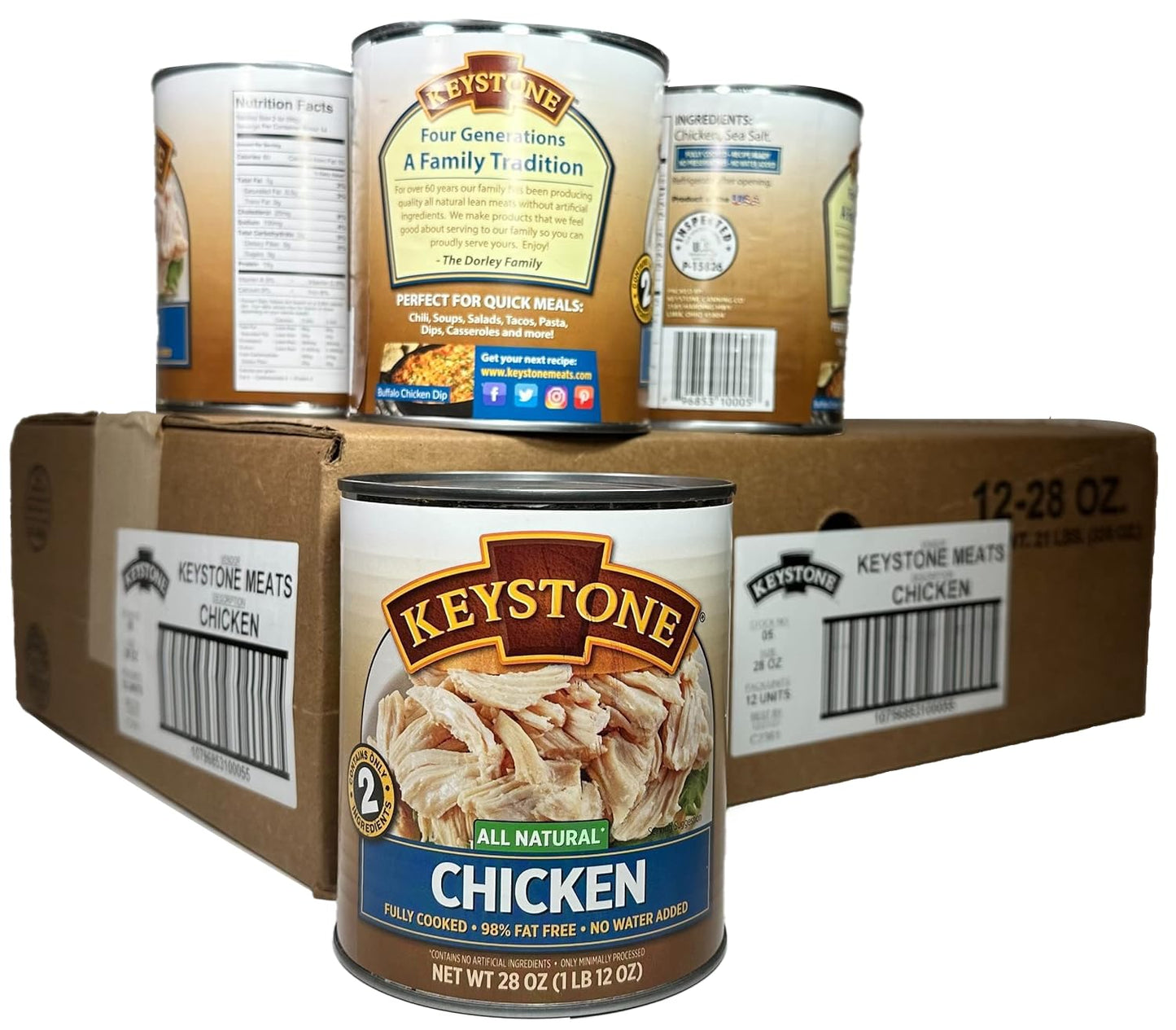 Keystone Meats All Natural Heat and Serve Canned Chicken 28 oz – Fully Cooked Canned Meat – 98% Fat Free – Shelf Stable with 5-Year Shelf Life – Premium Pantry Staple for Everyday Meals – Emergency Survival Canned Food – Ready to Eat – Gluten Free –...