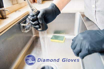 Diamond Gloves Black Advance Nitrile Examination Powder Free Gloves, Black, 6.3 mil, Heavy Duty, Medical Grade, 100/box