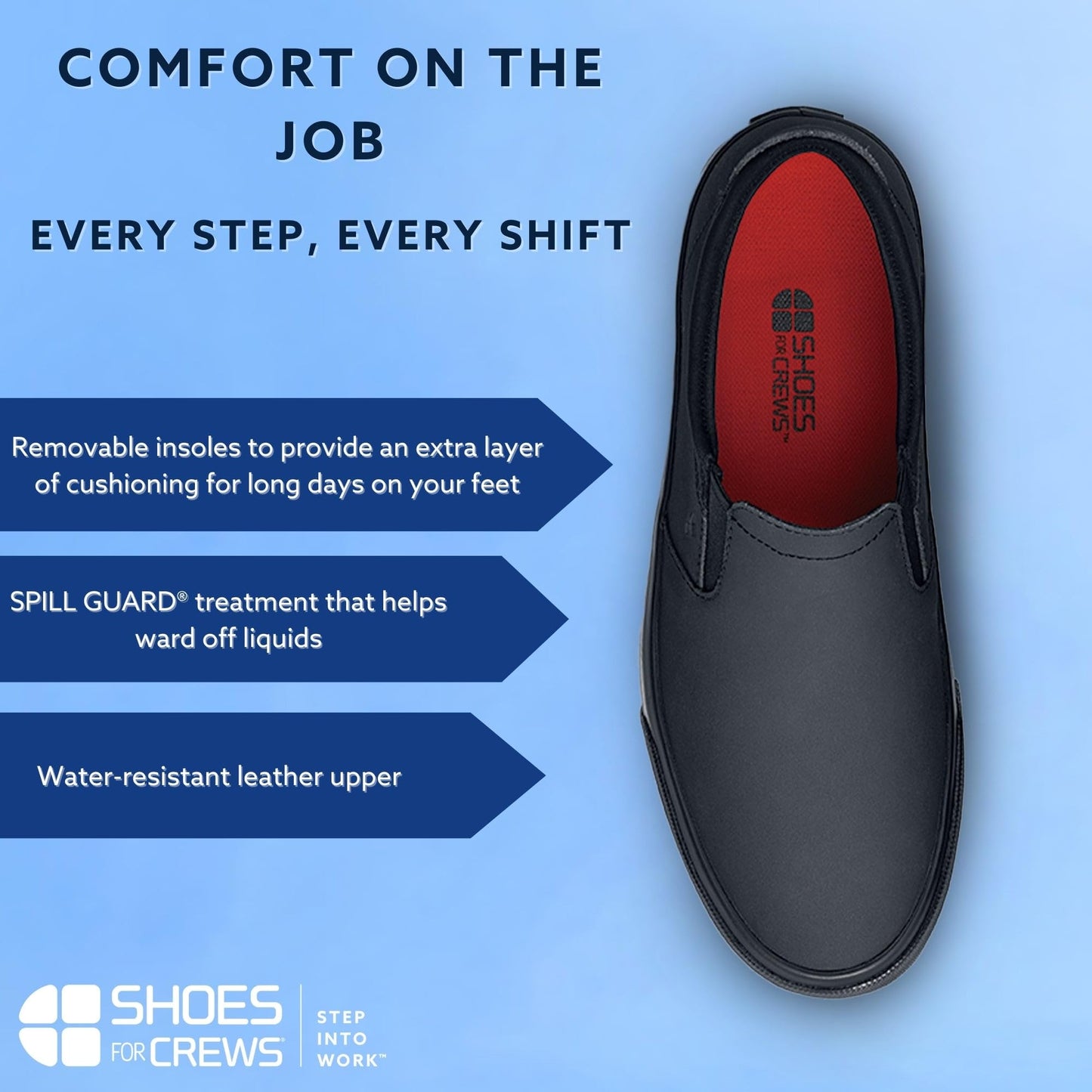 Shoes For Crews Unisex Slip-On Work Shoe - Non-Slip, Comfortable & Water-Resistant Slip-On Work Sneaker for Men & Women - Ideal for Restaurant, Hospitality, Retail Workers & More - Ollie II