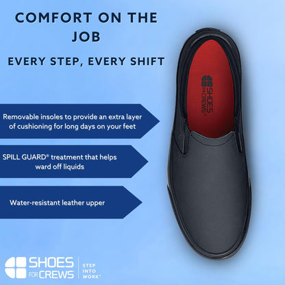 Shoes For Crews Unisex Slip-On Work Shoe - Non-Slip, Comfortable & Water-Resistant Slip-On Work Sneaker for Men & Women - Ideal for Restaurant, Hospitality, Retail Workers & More - Ollie II