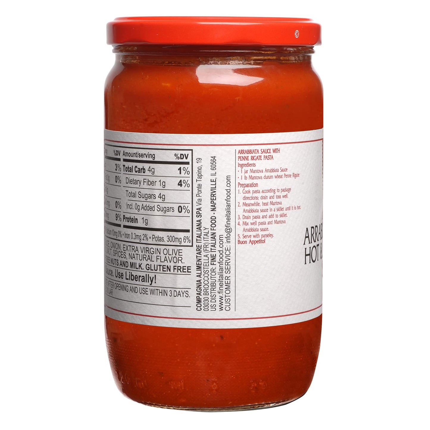 Mantova Arrabbiata Pasta Sauce | Tomato Sauce Made with Fresh & All-Natural Ingredients | Non GMO, Vegan, Gluten Free, Low Carb Pasta Sauce, 24 Fl Oz (Pack of 2) (24 oz, 1)