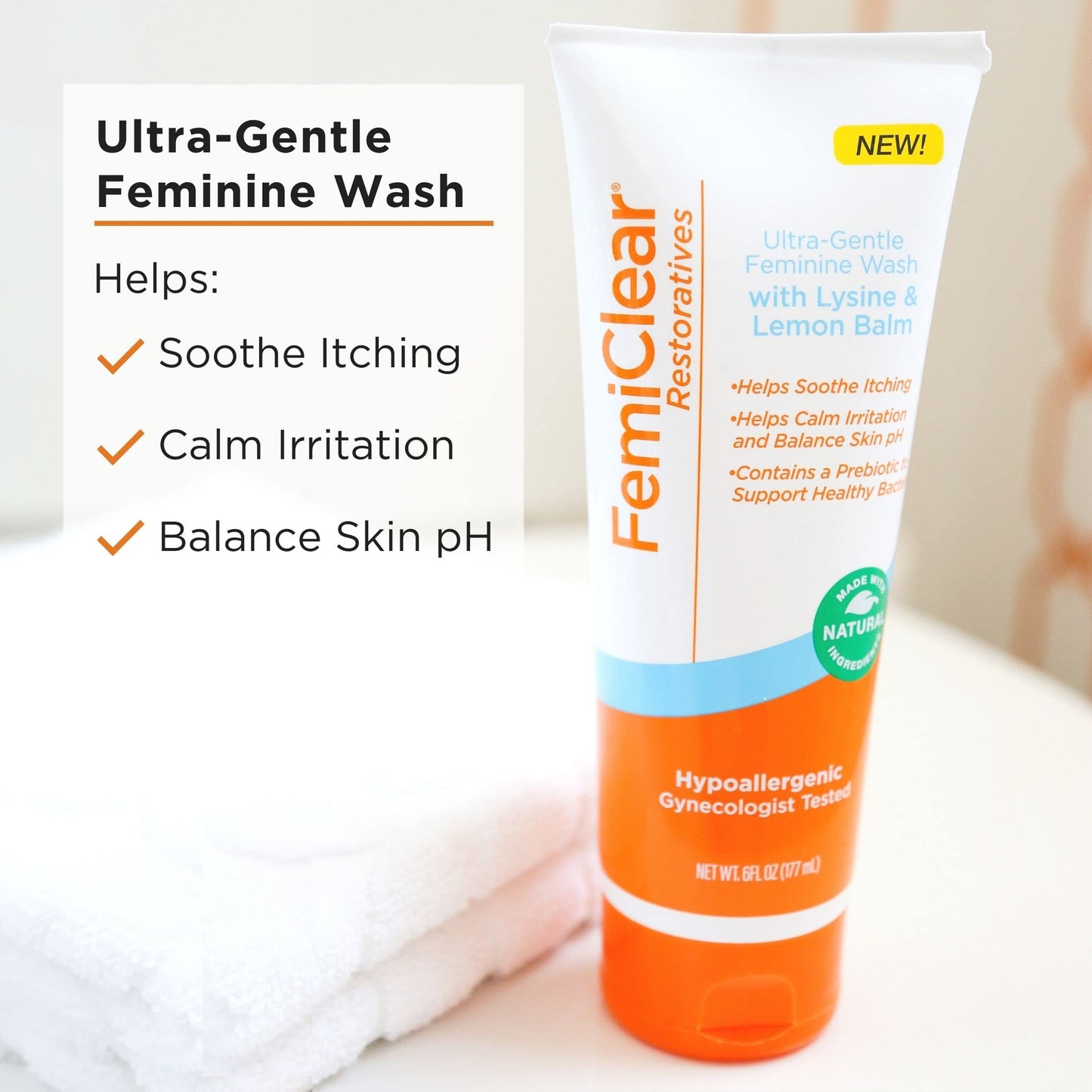 FemiClear Complete Feminine Care, Gentle Wash & Herpes Relief Cream - Natural Ingredients for Comfort