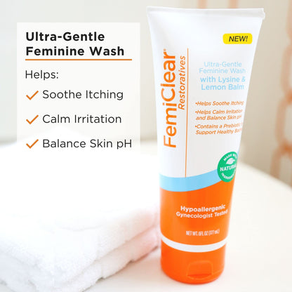 FemiClear Complete Feminine Care, Gentle Wash & Herpes Relief Cream - Natural Ingredients for Comfort