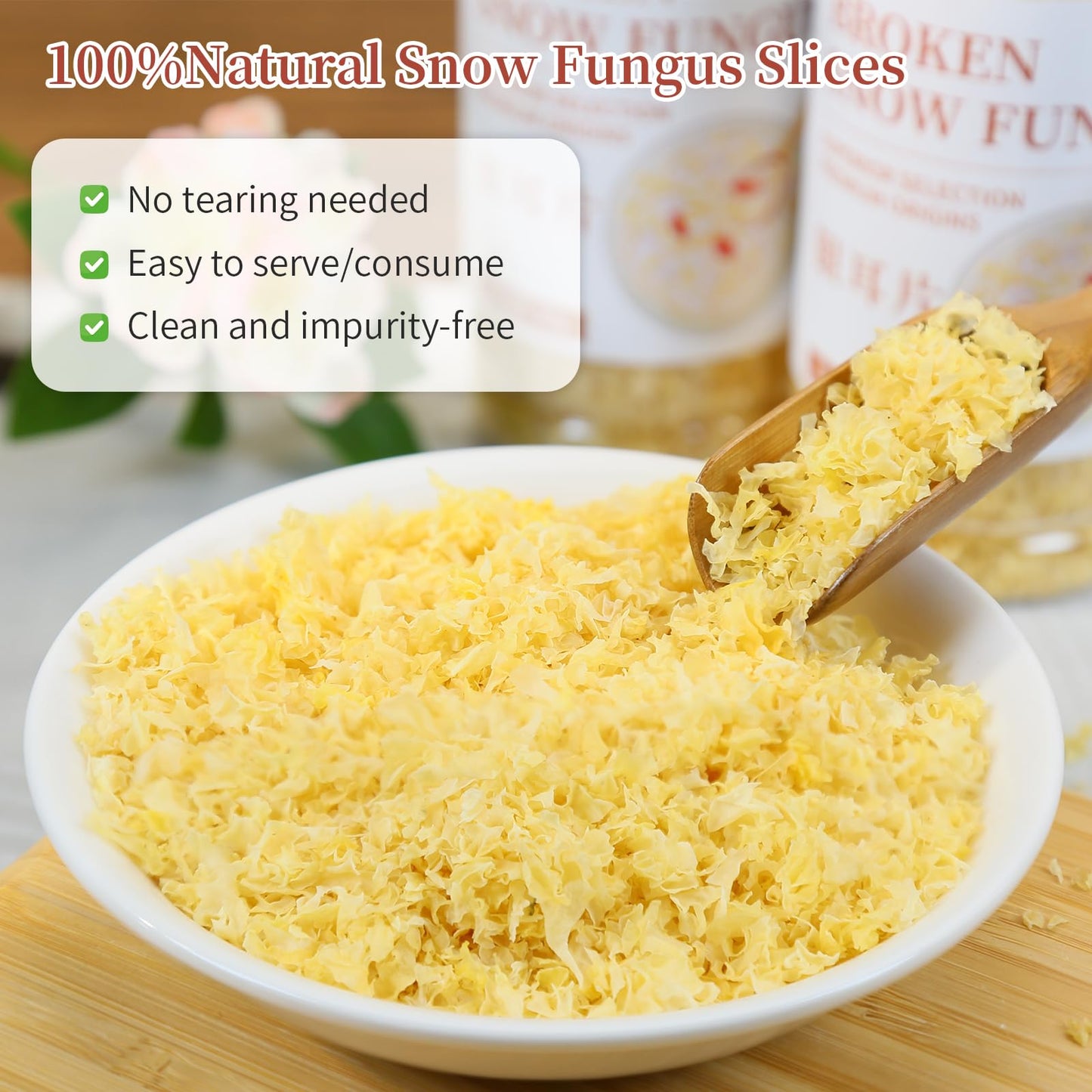 Wanhua Hall Broken Snow Fungus Dried White Fungus Slices Mushroom Woodear Mushroom Premium All Natural Vegan and Gluten-Free 3.5oz(100g) 银耳片 银耳碎 椴木银耳