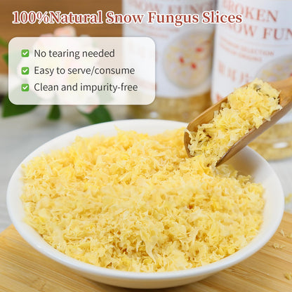 Wanhua Hall Broken Snow Fungus Dried White Fungus Slices Mushroom Woodear Mushroom Premium All Natural Vegan and Gluten-Free 3.5oz(100g) 银耳片 银耳碎 椴木银耳