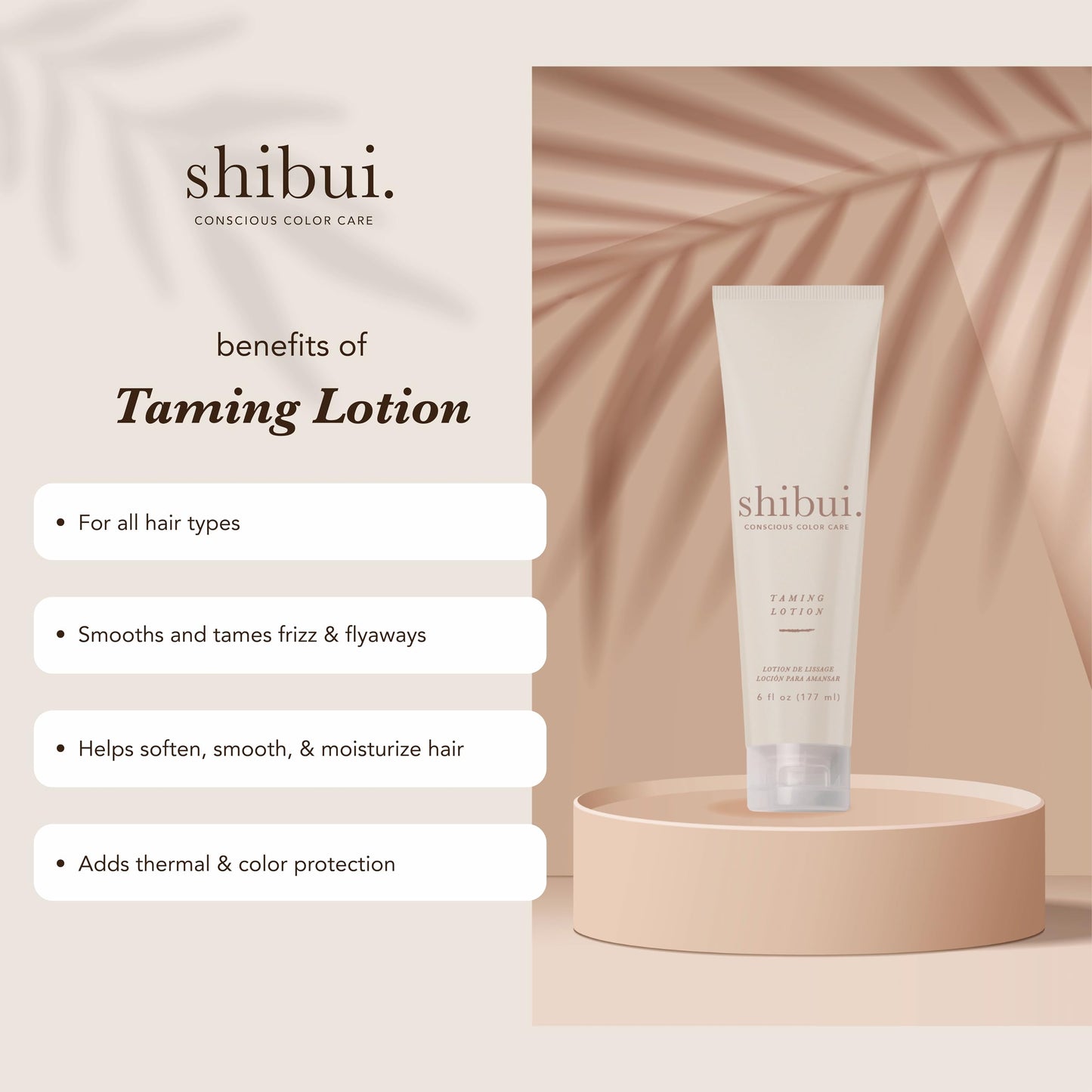 SHIBUI Taming Lotion, Frizz Control & Thermal Protection, Adds Shine & Smooths Loose Strands, Vegan & Sulfate-Free, 6 Fl Oz