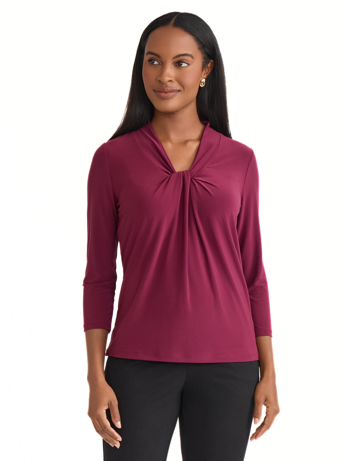 Kasper Women's 3/4 Sleeve Knot Front Top