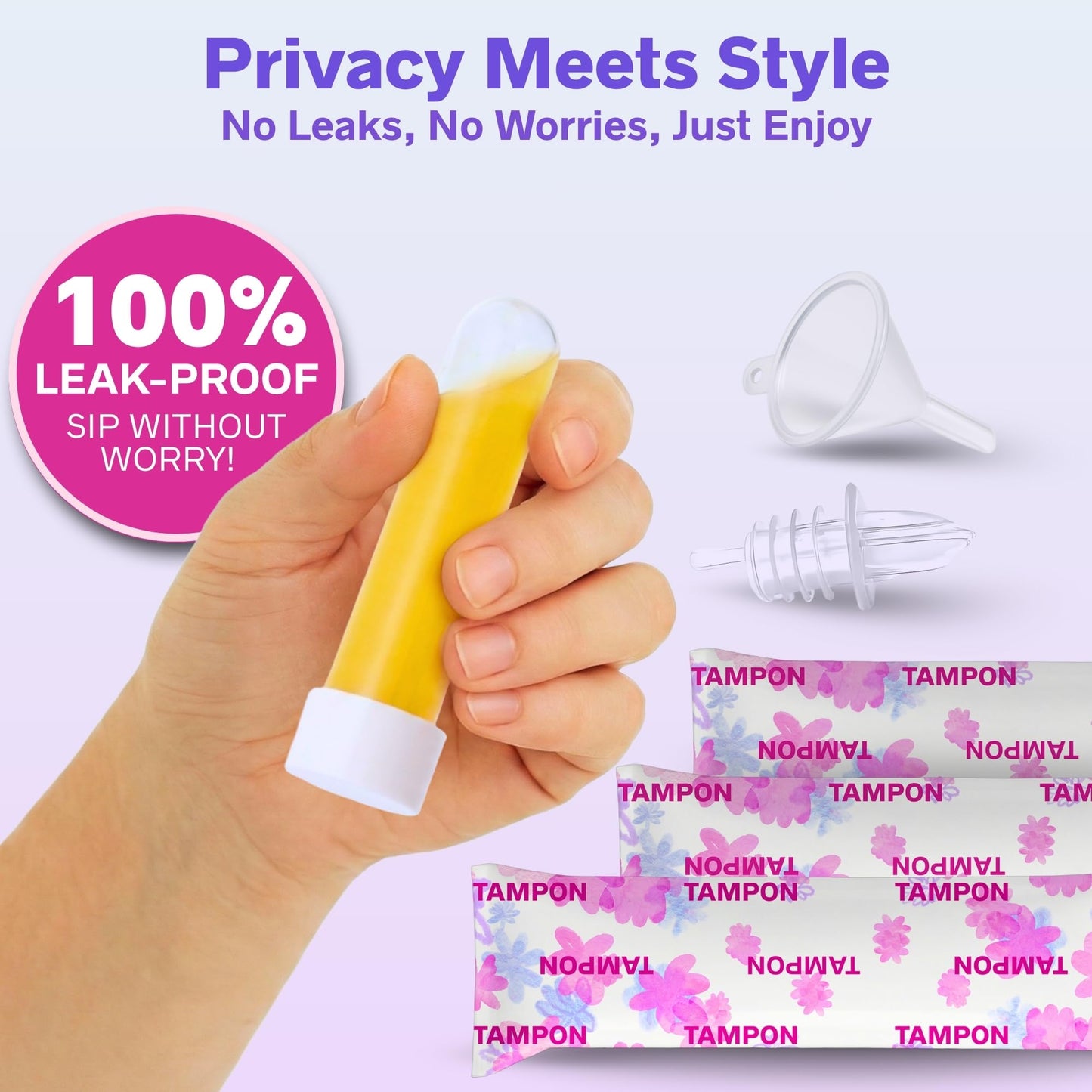 Secret Flask Tampon Flask Kit - 12 Tampon Tubes, 24 Wrappers, 1 Funnel & 1 Spout - Undetectable On-The-Go Drink Containers