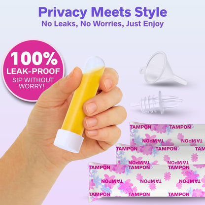 Secret Flask Tampon Flask Kit - 12 Tampon Tubes, 24 Wrappers, 1 Funnel & 1 Spout - Undetectable On-The-Go Drink Containers