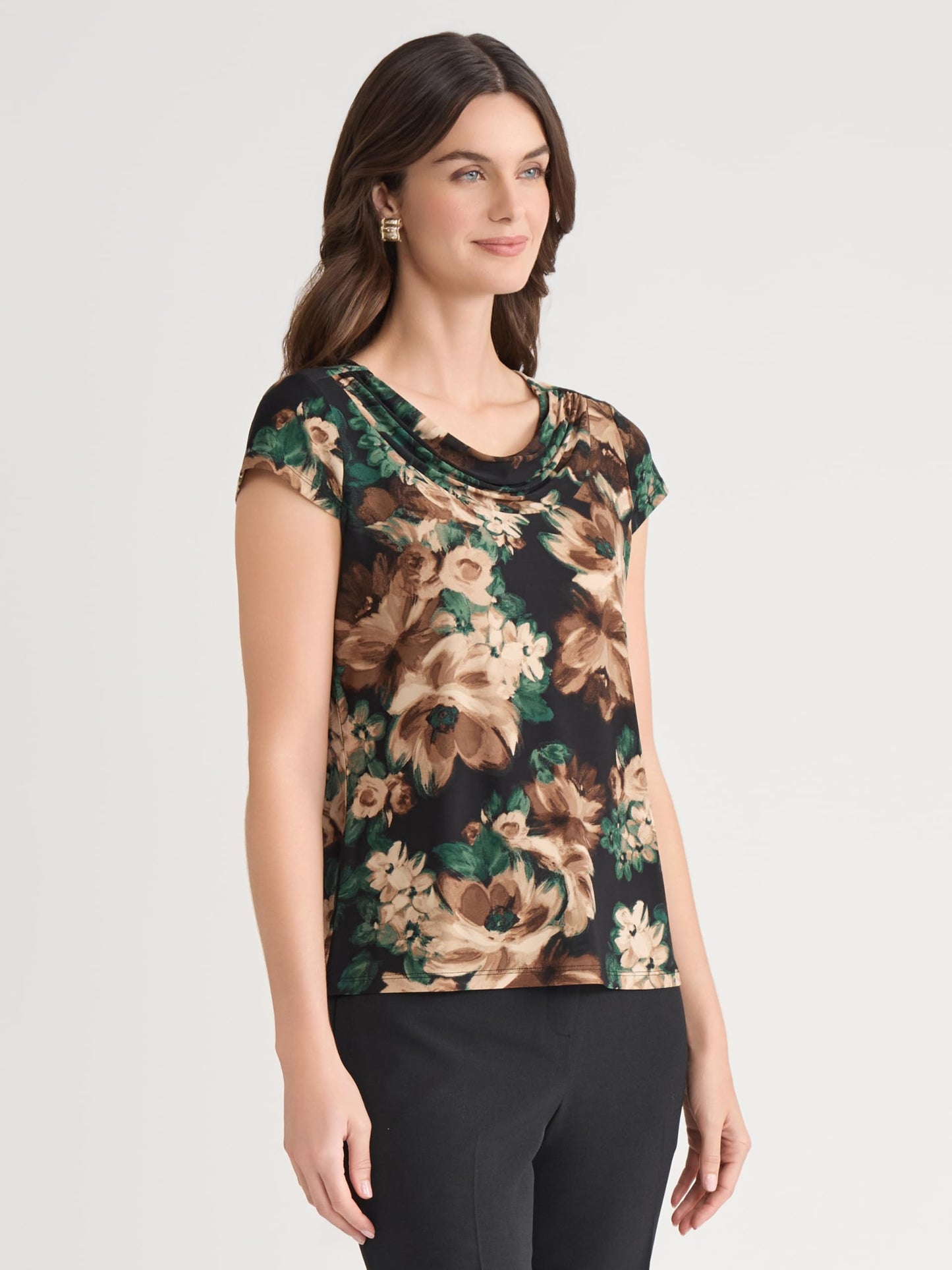 Kasper Women's Cap Sleeve, Cowl-Neck Top