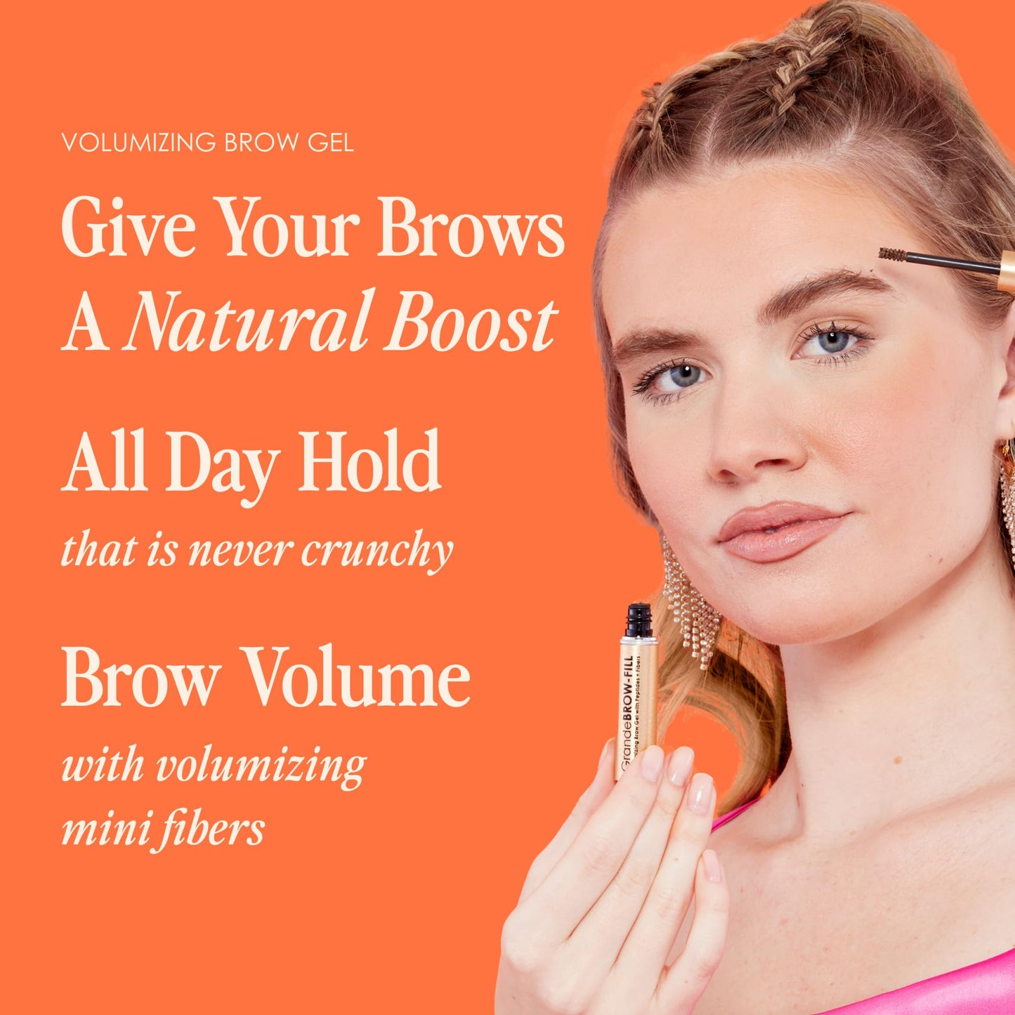 Grande Cosmetics GrandeBROW-FILL Volumizing Brow Gel, Tinted or Clear Eyebrow Mascara, Soft Flexible Hold, Water Resistant