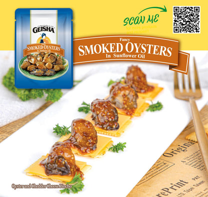 GEISHA Smoked Oysters in Sunflower Oil 3.53oz(Pack of 24), Smoked Oysters | Zero Trans Fat - No Sugar Added – Farm Raised – Good Source of Iron – Gluten Free – Good Source of Protein