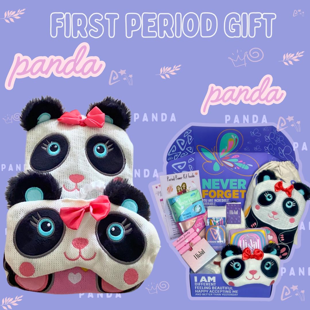 First Period Kit Gift for Girls 9–12 | Period Starter Kit for Tweens & Teens | Pads, Wipes & Confidence Essentials | First Period Gift Box with Discreet Bag (Panda)