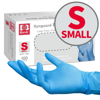 Basic Medical Nitrile Exam Gloves (Small) 1 Boxes 100 Gloves,Blue,NGPF-7001