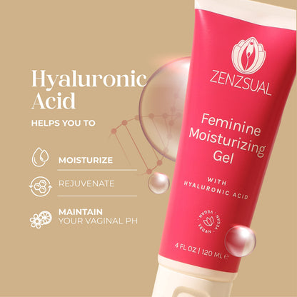 ZENZSUAL Feminine Moisturizing Gel - with Hyaluronic Acid, Water Based Vaginal Moisturizer for Dryness, Irritation, Itchiness, or Discomfort, Fragrance-Free, 100% Vegan, No Parabens, 4oz (120ml)
