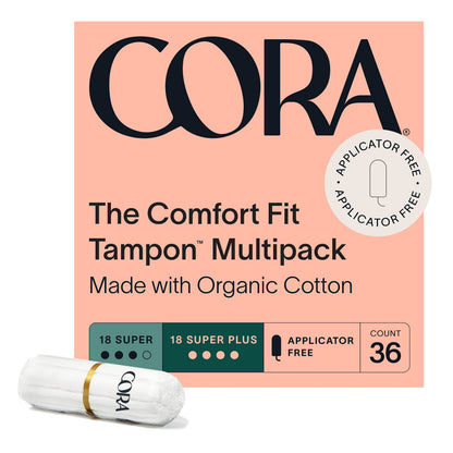 Cora Organic Feminine Care | 50 Extra Long Bladder Liners (Incontinence & Postpartum Pads) and 36S/S+ Non-Applicator Tampon Pack | Ultra-Absorbent, Unscented, Natural, Non-Toxic | Bundle Pack