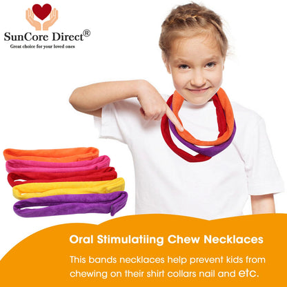 Chew Necklace for Sensory Kids, 8 Pack Terry Cloth Teething Chewy Necklaces for Boys Girls to Chewing, Absorbent Fabric Bands Sensory Products for Chewers with Autism, ADHD, SPD, fidgeting, Anxiety
