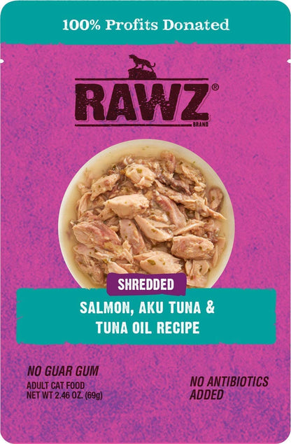 RAWZ® Shredded Salmon, Aku Tuna & Tuna Oil Recipe 8/2.46 oz Pouches