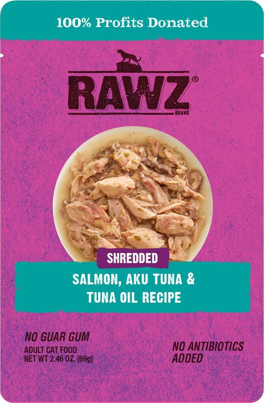 RAWZ® Shredded Salmon, Aku Tuna & Tuna Oil Recipe 8/2.46 oz Pouches