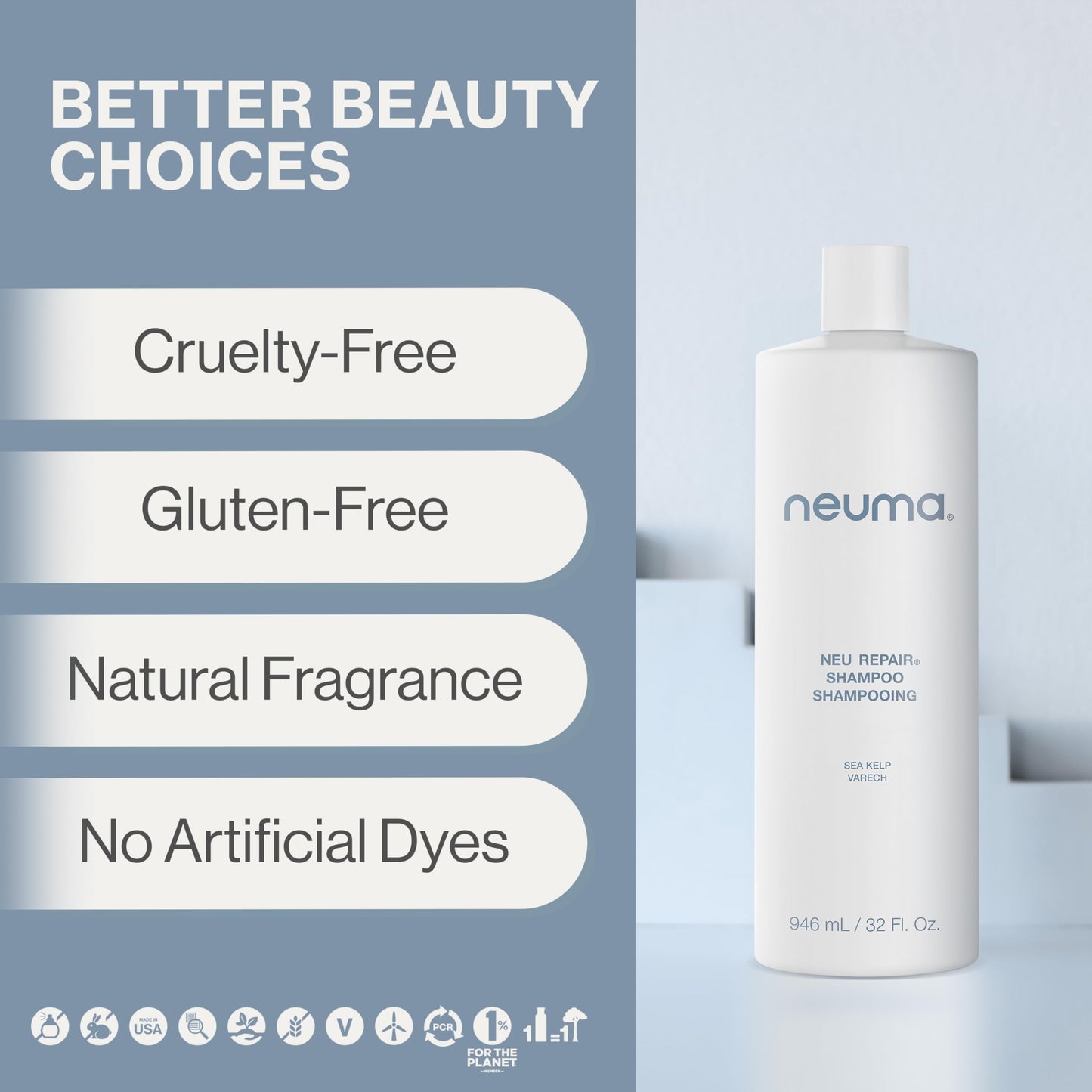 Neuma Neu Repair Shampoo - Revitalizes, and Strengthens Damaged Hair, Sulfate-Free, Lemon, Lavender and Fir Needle Scent