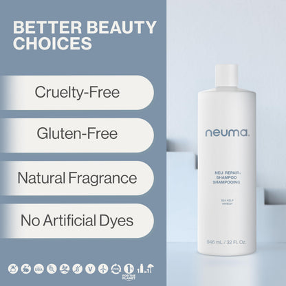 Neuma Neu Repair Shampoo - Revitalizes, and Strengthens Damaged Hair, Sulfate-Free, Lemon, Lavender and Fir Needle Scent