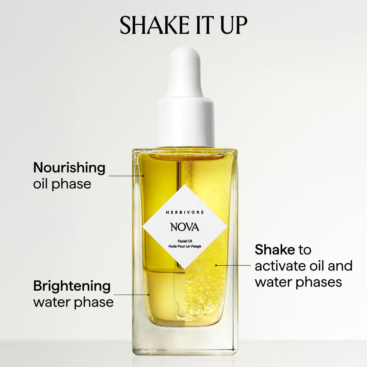 HERBIVORE Nova Facial Oil - Bi-Phase Oil with Tumeric + Niacinamide, Serum and Oil in one, Plant-based, Vegan, Cruelty-free, 50 mL / 1.7 oz