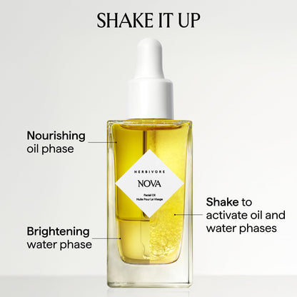 HERBIVORE Nova Facial Oil - Bi-Phase Oil with Tumeric + Niacinamide, Serum and Oil in one, Plant-based, Vegan, Cruelty-free, 50 mL / 1.7 oz