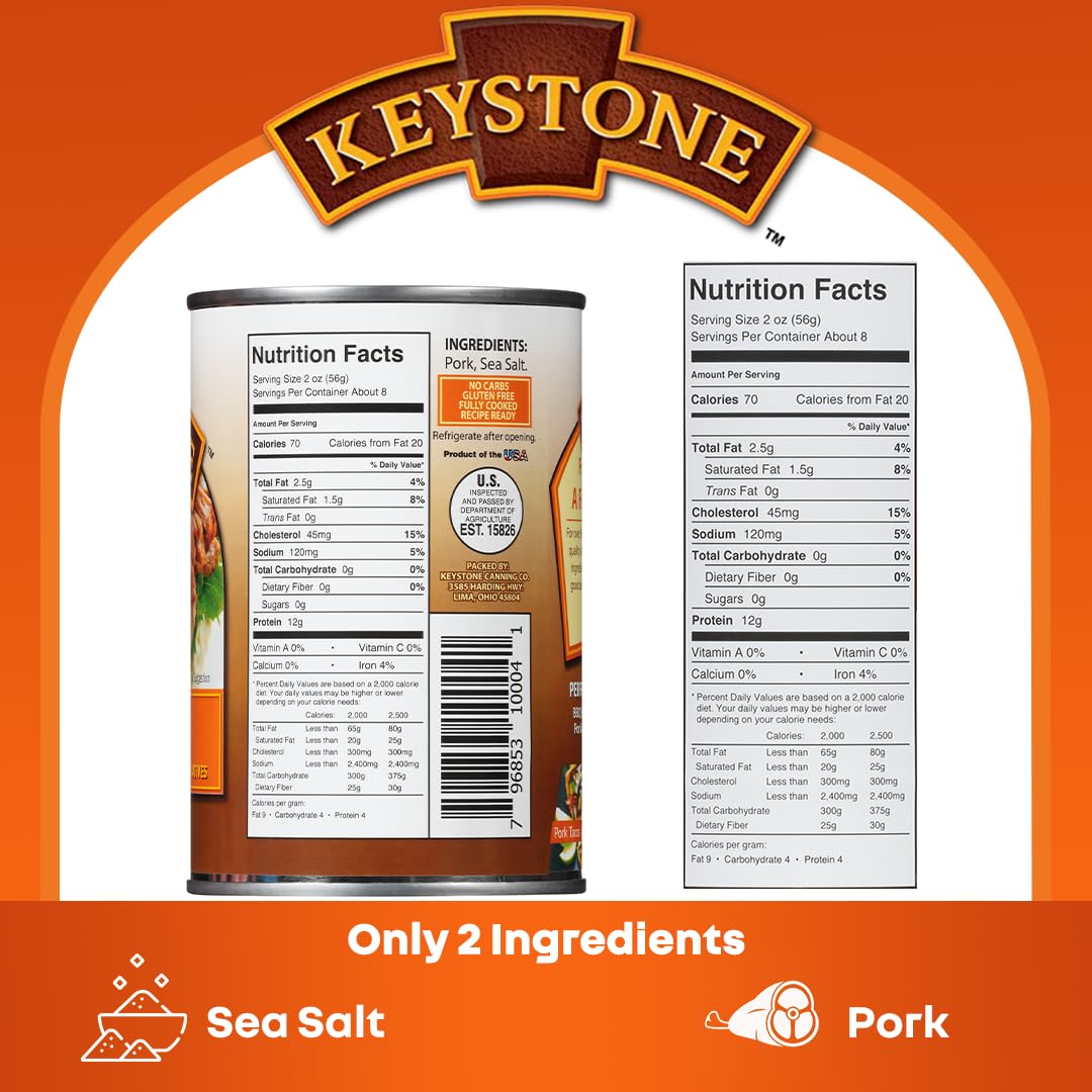 Keystone Meats All Natural Heat and Serve Canned Pork, 14.5 oz – Fully Cooked and Ready to Eat – Shelf Stable for 5 Years – Canned Meat for Everyday Meals, Emergency Survival Food, and Long-Term Storage – Gluten-Free, No Carbs, Non-Perishable – Made...