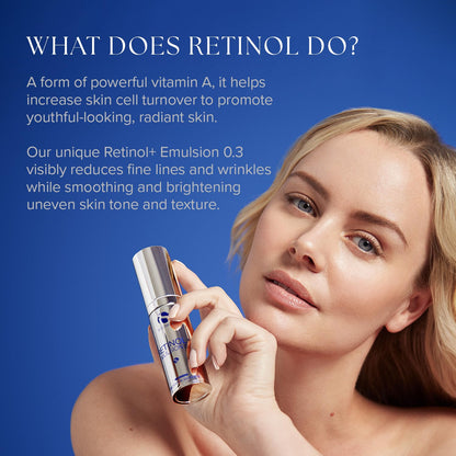 iS Clinical Retinol+ Emulsion 0.3, reduce fine lines and wrinkles, smooths appearance, helps brighten complexion