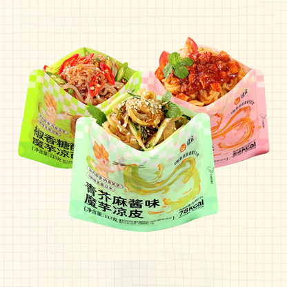 Konjac Spaghetti,3 Flavors Cold Skin & Cool Noodles & Pasta Combo,with Sauce Bag and Fork,Low Calorie,for Quick Dinner Meals(3 Bags,347g)