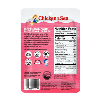 Chicken of the Sea Alaskan Pink Salmon in Spring Water, Wild Caught, Skinless & Boneless, 2.5 oz. Packet (Pack of 4)