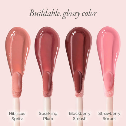 PÜR MINERALS Glossy Lip Tint, Plumping Tinted Lip Oil - Hydrate & Plumps with Buildable, Non-Sticky & High Shine Formula - Jajoba Oil, Vitamin E & Pomegranate Extract