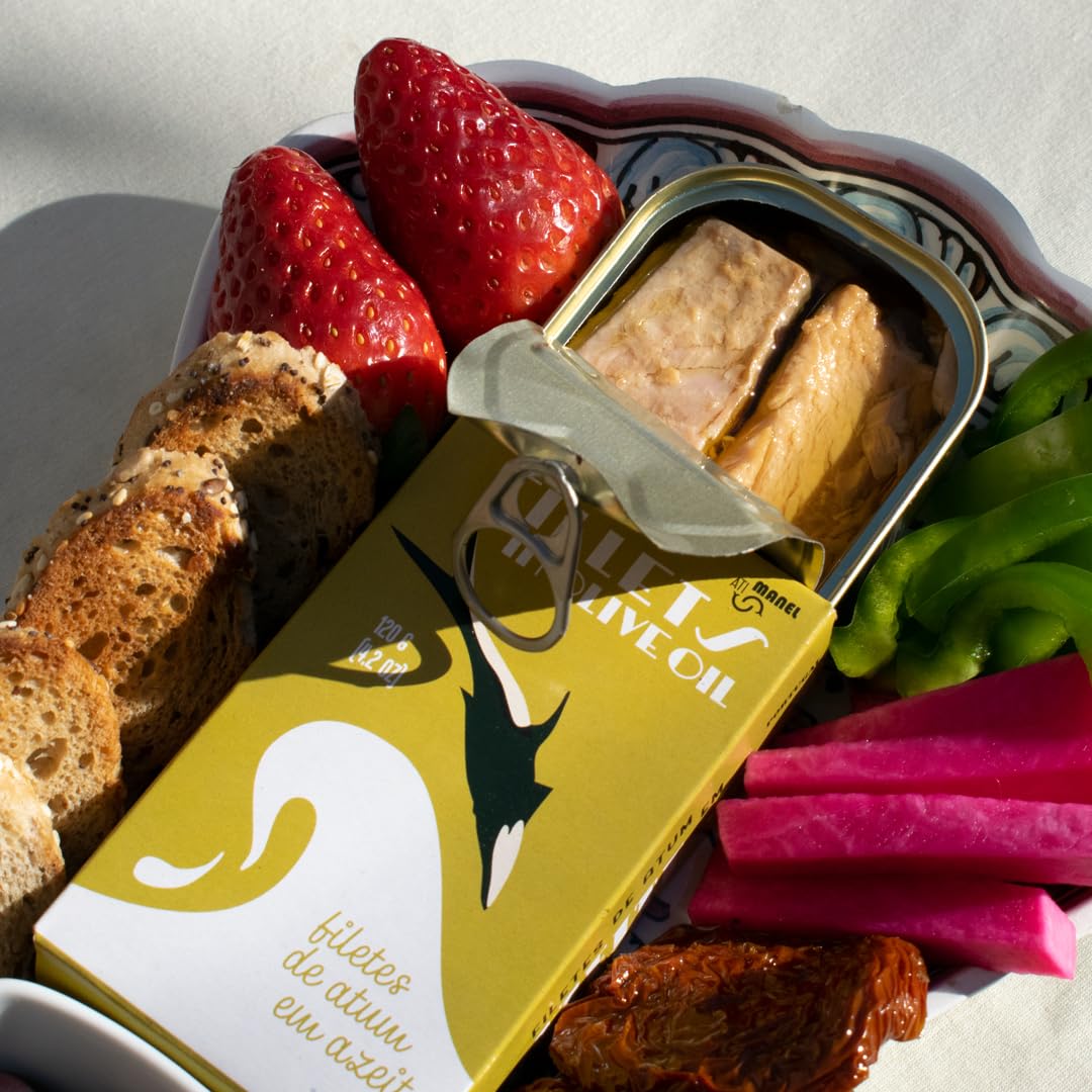 Portuguese Skipjack Tuna Fillets Canned in Olive Oil | Wild Caught, B Vitamins, Omega-3 | Tinned Fish by Ati Manel | 3 x 120g Can