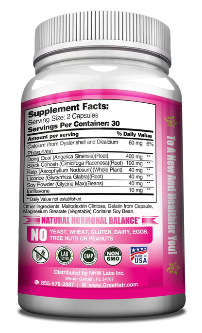 GreeNatr Menopause Supplements for Women - Perimenopause Supplements Women with Dong Quai & Black Cohosh for Menopause Hot Flashes - Menopause Support for Sleep Quality & Hormone Balance - 60 Caps