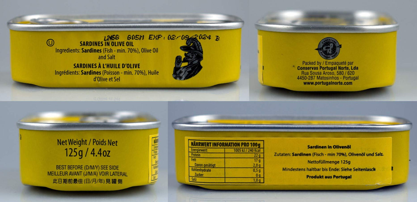 Sardines in olive oil 3 tins x 125 g, Porthos / Portugal