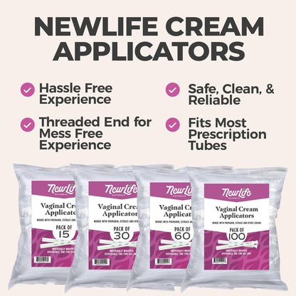 Disposable Plastic Vaginal Applicator Pack: Hygienic Threaded Injector to Fit Preseed Lubricant, Estrace, Personal Lube and OTC Gel or Cream Products - With Dosage Measurements - 30 Pack
