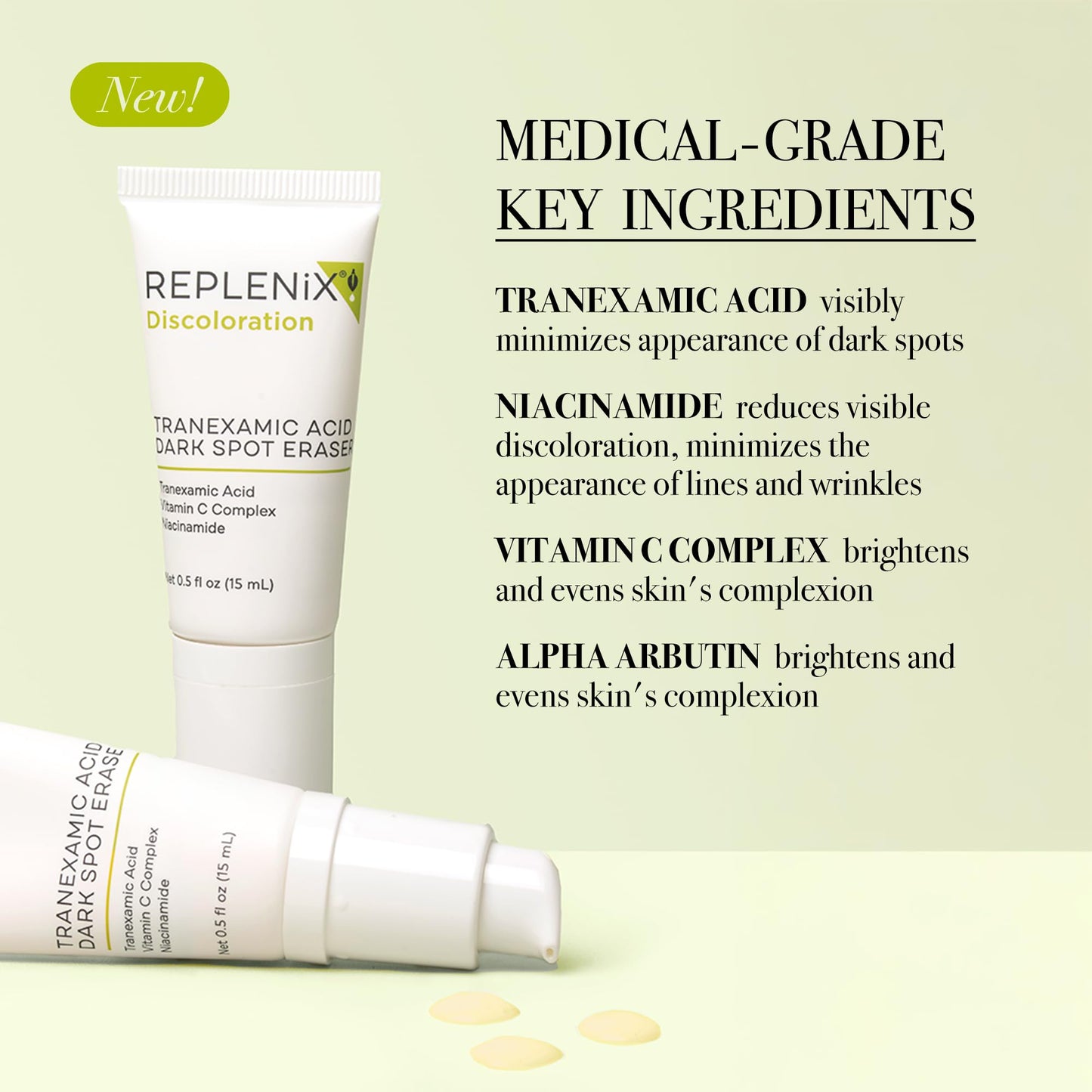 Replenix Tranexamic Acid Dark Spot Treatment, Daily Medical-Grade Topical Discoloration Serum for Uneven Skin Tone, Gluten, Paraben, Fragrance & Cruelty Free (0.5 oz)