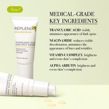 Replenix Tranexamic Acid Dark Spot Treatment, Daily Medical-Grade Topical Discoloration Serum for Uneven Skin Tone, Gluten, Paraben, Fragrance & Cruelty Free (0.5 oz)