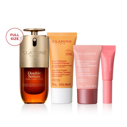 Clarins Smooth and Glow Starter Set | Amazon Exclusive 5-Piece Skincare Set | Includes Full Size Double Serum 1 Ounce | $105 for Value of $142