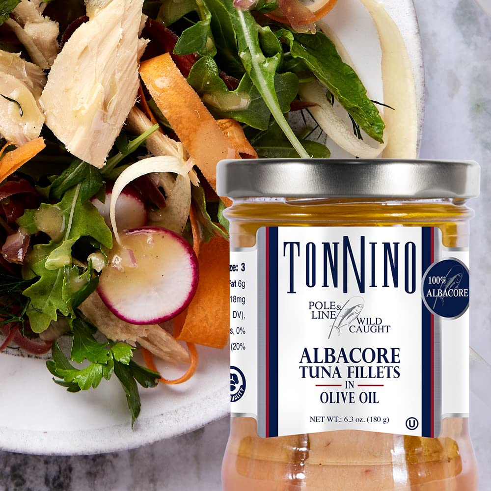 Tonnino Tuna Fish Albacore - Olive oil – Pack of 6 – Alternative to Salmon – Protein Snacks – Ready to Eat Meals